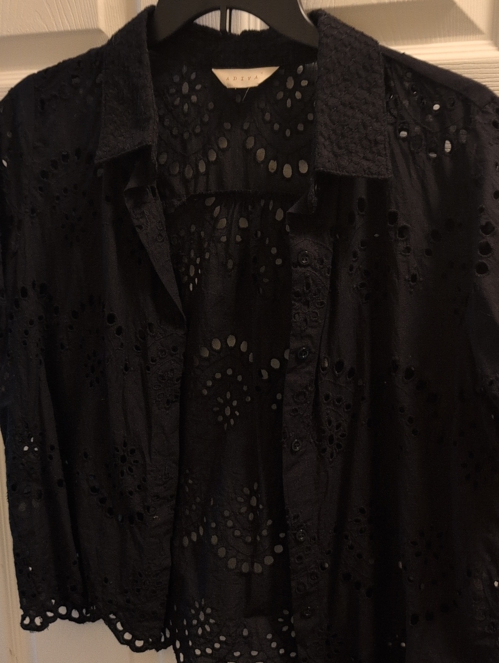 Adiva Black Eyelet Button-Down Shirt